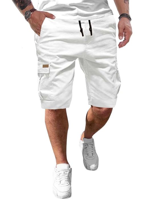 Pantaloni scurți cargo bumbac bărbați vară casual cu buzunare – Alb M