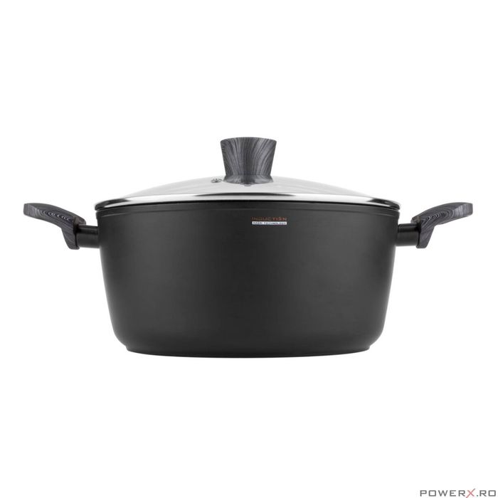 Oala din aluminiu cu invelis din marmura, cu capac din sticla, 20cm,