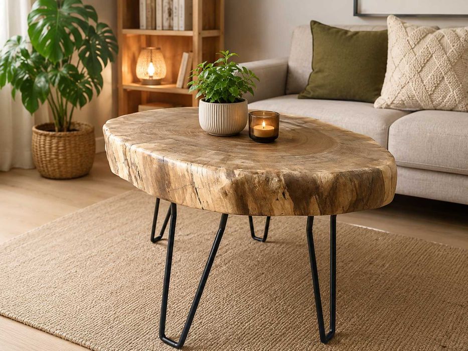 Masă din lemn masiv de nuc – design modern - Masuta cafea H 48 cmx L 88 cm x l 63 cm