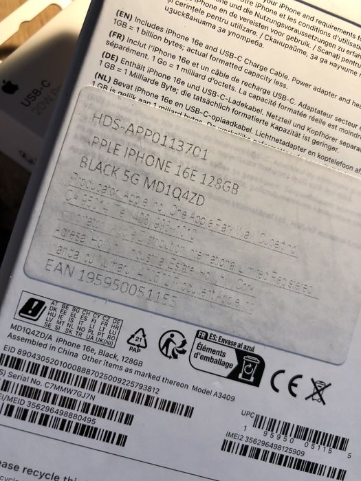 iPhone 16E - NOU, Sigilat - 128 GB, Black