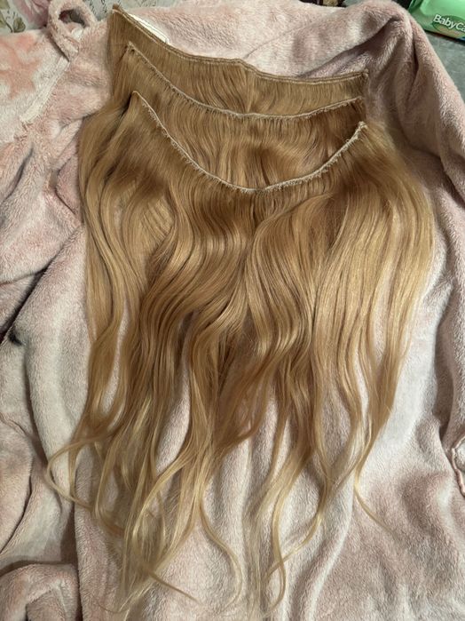 Естествена руска коса – 100 гр, weft, капси / пришиване, около 60 см