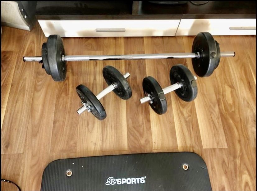 Pachet sala Bara haltera piept+gantere reglabile noi made in germany