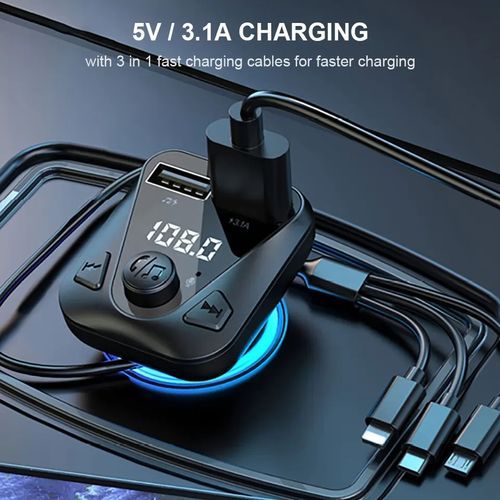 Зарядно за кола и Bluetooth mp3 плейър Трансмитер CS10 с вграден кабел