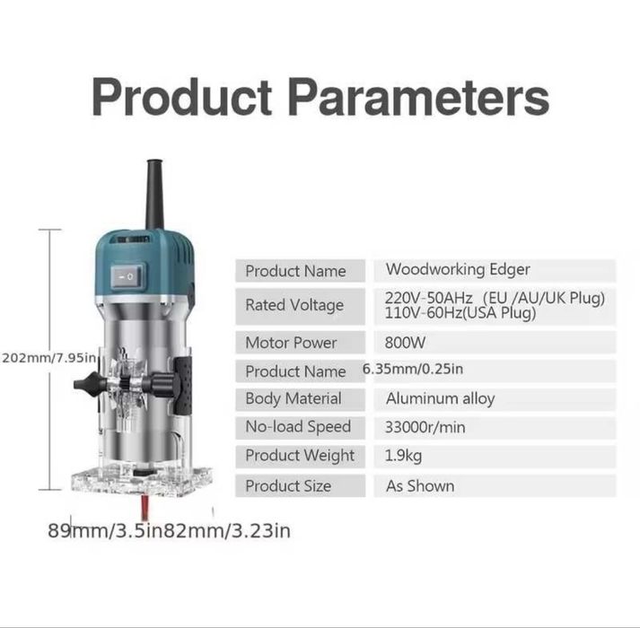 Мощен фрезер за дърво 800W – 30 000 об/мин – тример за ръбове
