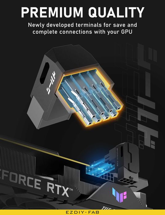 Ъглов PCIe 8-pin адаптер за видеокарта EZDIY-FAB EZDPI226-2 90°