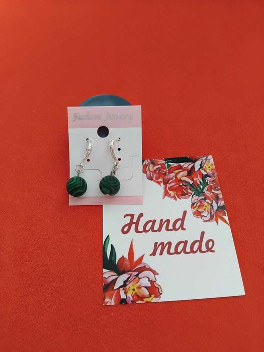 Сет дамски бижута - колие и обеци от малахит - ръчна изработка