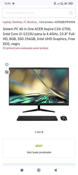 All in One Acer C24-1700, i3 gen12, 8gb ram, 256 ssd