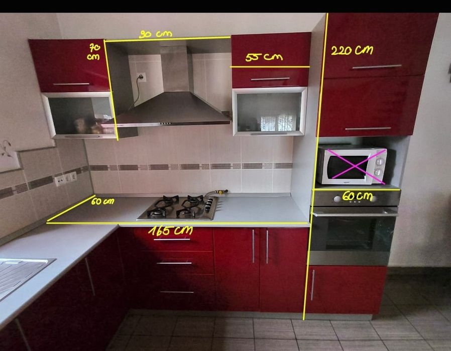 Mobila bucătărie rosu gri