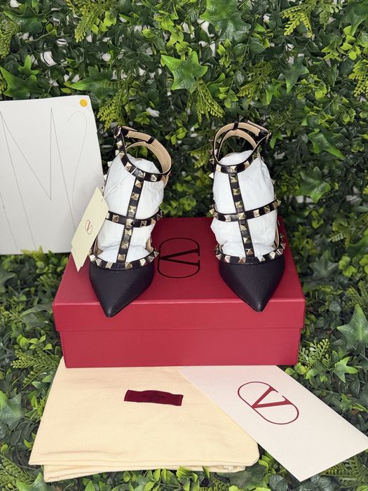 Pantofi/Tocuri Valentino Garavani Rockstud Grainy Leather Ankle Strap Pump 100 Mm