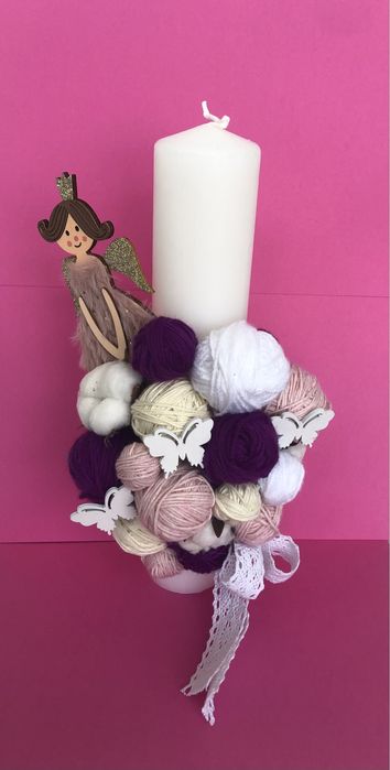 Lumânare de botez roz pentru fetițe fetita prințese