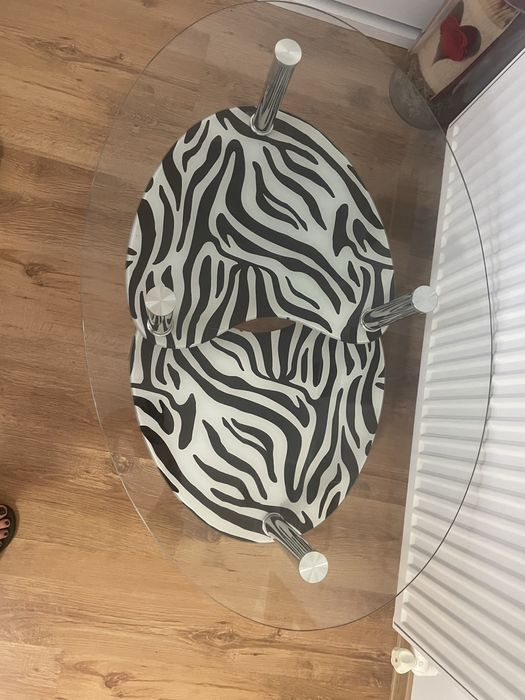 Vand masuta de cafea din sticla cu model zebra