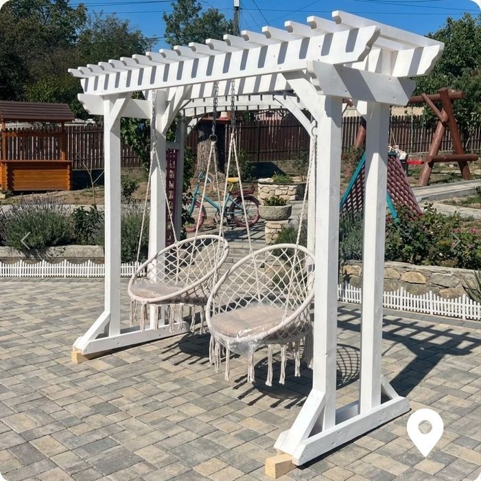 Balansoar  rustic model Pergolă  cu 2 leagăne  cuib