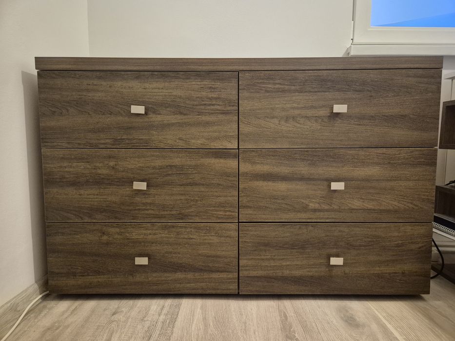 Cadru pat japonez + 2 noptiere + comodă 6 sertare