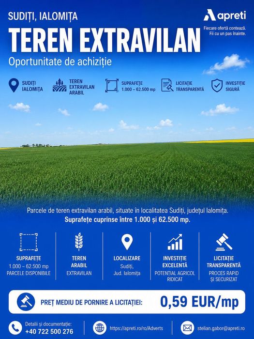 TEREN EXTRAVILAN ARABIL ÎN SUDIȚI, IALOMIȚA |