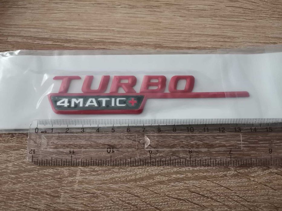 червен надпис емблема Mercedes Benz Мерцедес Бенц Turbo 4Matic Plus