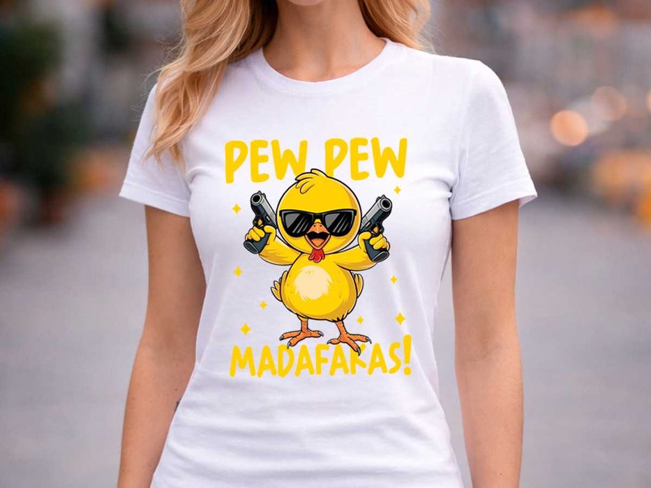 Дамска бяла тениска Funny Chick „Pew Pew Madafakas“