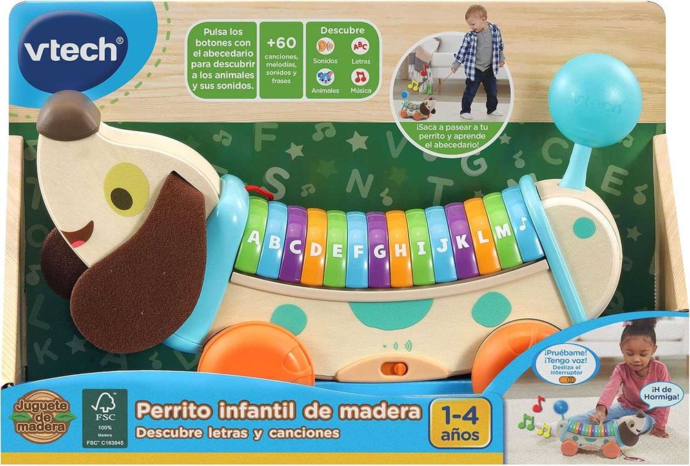 Дървено кученце за бутане и теглене с музика Vtech