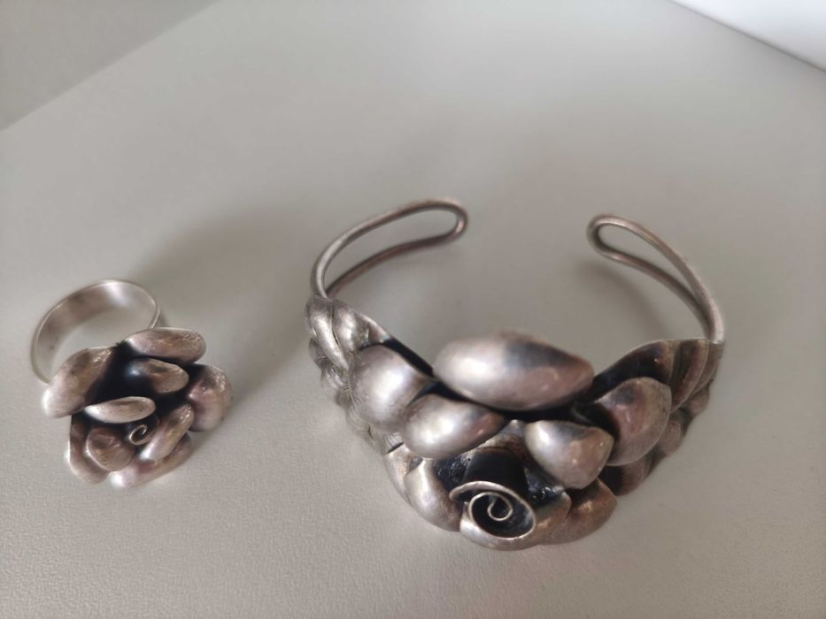 Серебро. 925 проба. Браслет и кольцо "Роза".