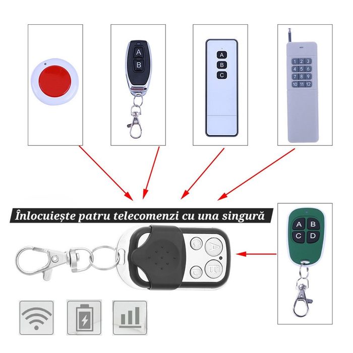 Telecomandă universală: garaj, poartă, alarmă auto/moto, lumini, pompă