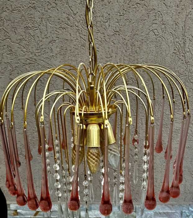 Rafinat candelabru-alamă aurita-Murano-cristal-stil PaoloVenini-Italia