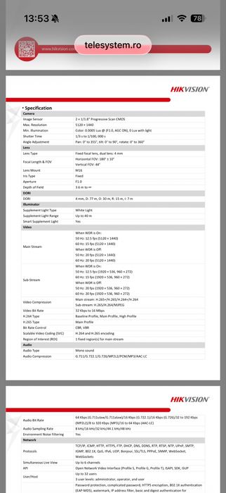 Camera supraveghere Hikvision DS-2CD2T87G2P