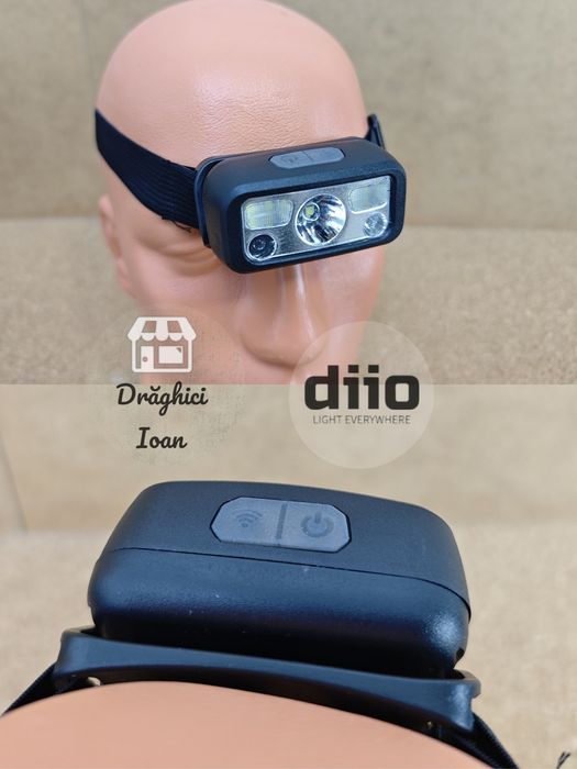 Lanterna SLIM de cap cu LED CREE E2 + doua led COB si senzor miscare