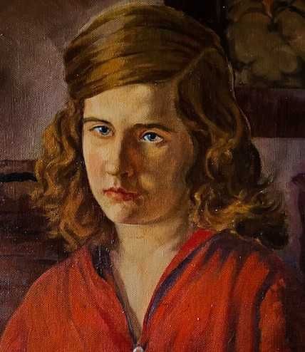 "FATA IN ROSU" IMPECABIL! Superb Tablou f VECHI, sem datat 1931, 70x50