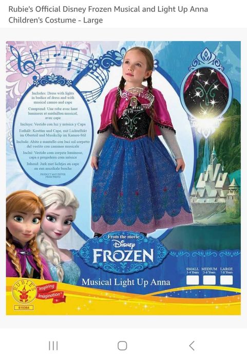 Rochie Anna Frozen/Regatul de Gheata 7-8ani lumini si sunete Noua Angl