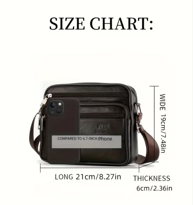 Мъжка кожена правоъгълна чанта за през рамо /Черна и кафява ест. кожа!