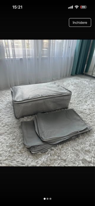 Cutii de depozitat din panza cu fermoar 3 buc la 36 lei.