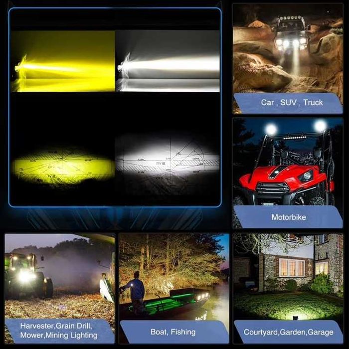 Универсален 3 LED Диоден фар къси дълги и халоген за мотори ATV Джип