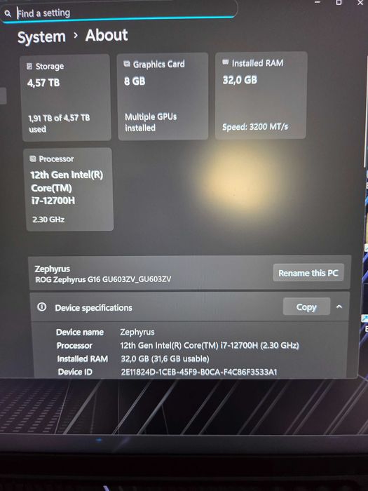 ASUS ROG Zephyrus G16 RTX4060 5TB SSD
