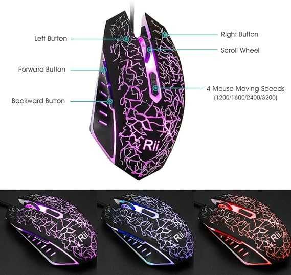 Комплект клавиатура с LED подсветка и цветна дишаща геймърска мишка