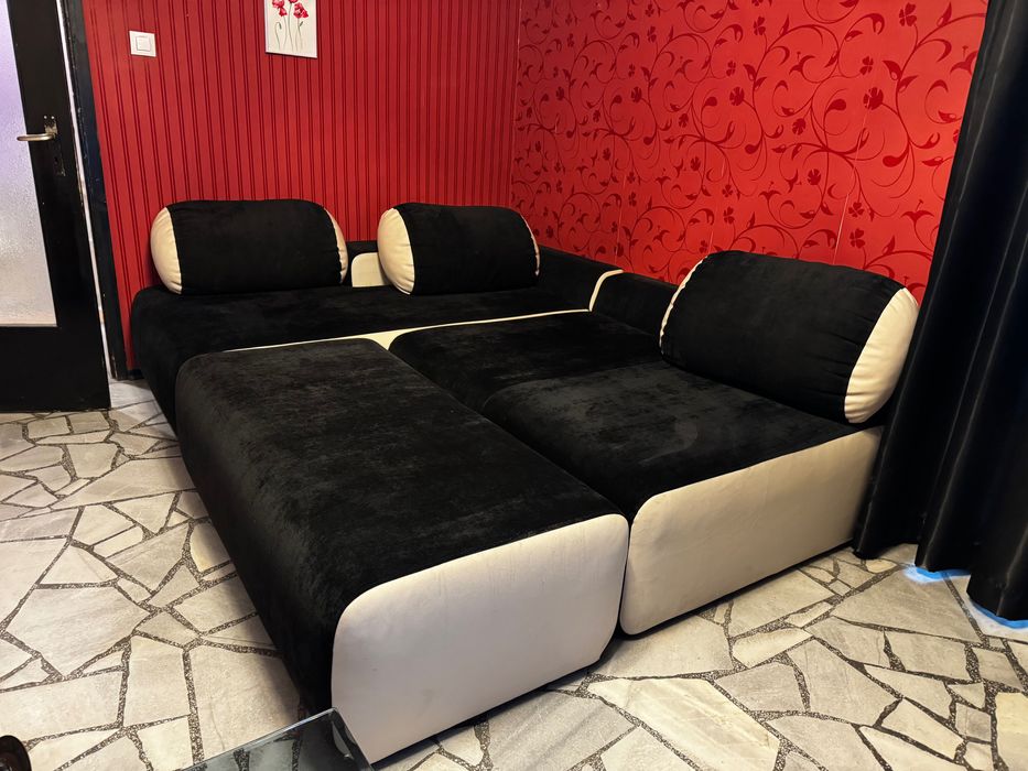 Голям модулен ъглов релакс диван за хол всекидневна в черен цвят