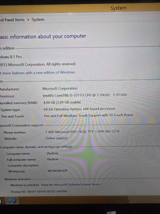 Microsoft Surface лаптоп/таблет i5, 128 gb, 4gb ram