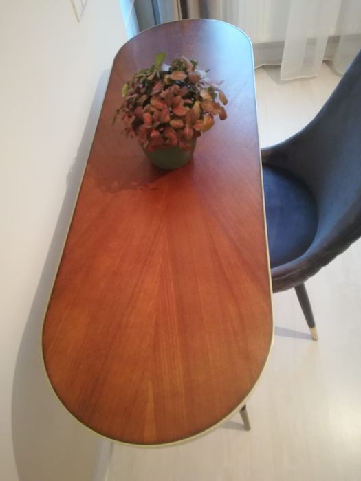 Consolă accent 121cm, frasin închis, picioare aurii