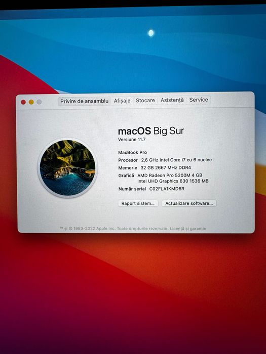 MacBook Pro Nou Versiunea 11.7 Model A2141 configurat la cerere