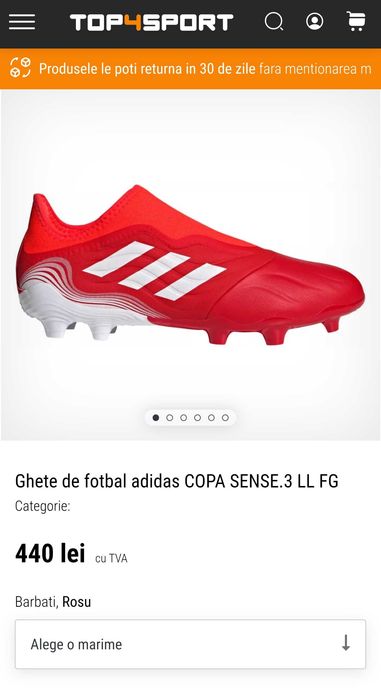 Ghete Adidas fotbal crampoane fara sireturi, marimea 36