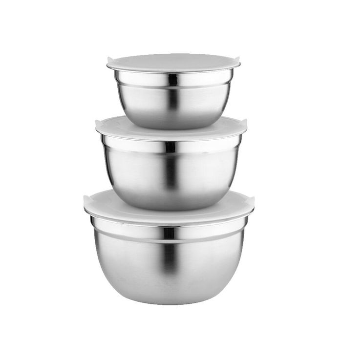 Set 3 boluri pentru bucatarie cu capac din inox, 14/16/18 cm, 6 piese,