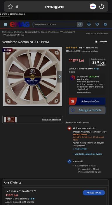 Ventilator pc Noctua NF-F12 PWM