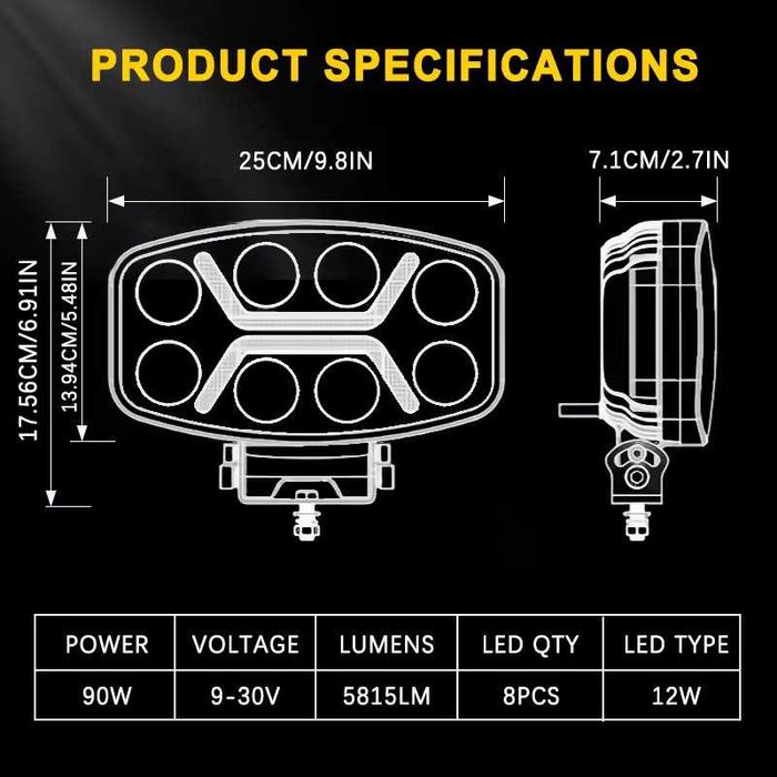 180W Оригинални Мощни LED Диодни Фарове Халогени за Ролбар за Камион