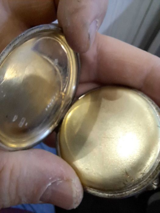 Ceas buzunar functional , carcasa argint aurit