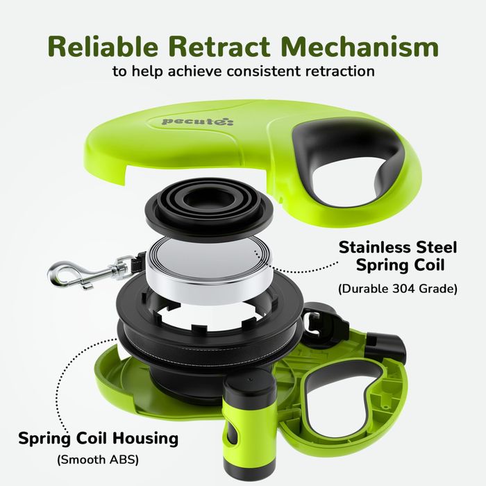 Lesă retractabilă pentru câini Pecute cu suport pentru sac