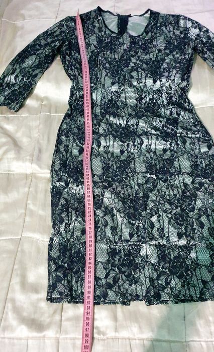 Rochie elegantă neagră dantelă midi mulată ocazie nuntă petrecere M S L elastică