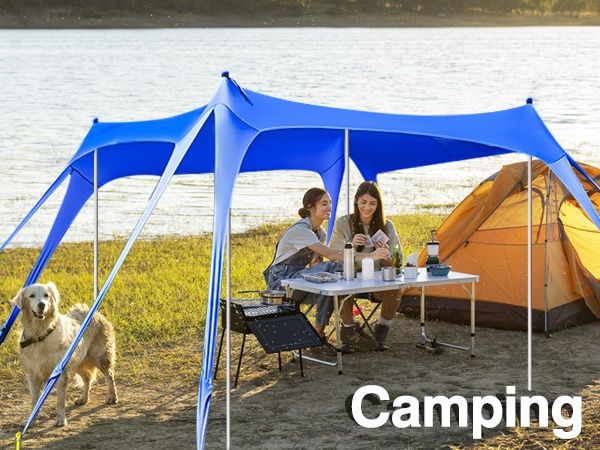 3x3м Плажна тента/ шатра за 8 човека, UPF 50+, 8 торби за пясък, Синя, Rhino Valley