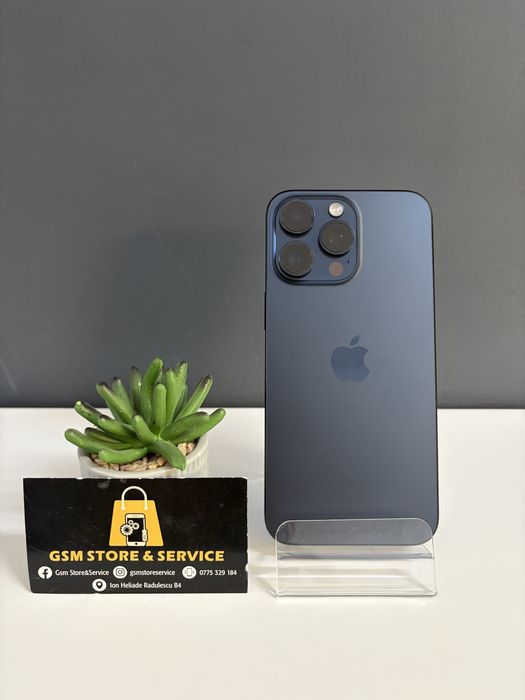 Iphone 15 Pro Max 256Gb Blue Titanium Baterie 100% Originala 140 incarcari Garantie Gsm Store&Service