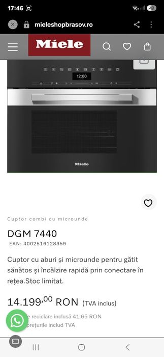 Vând cuptor abur Miele