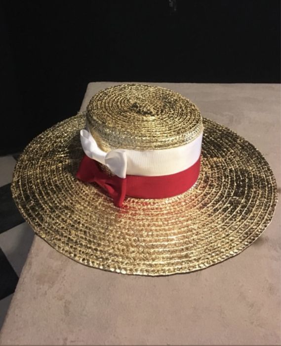 Pălărie aurie de paie model canotieră, unicat