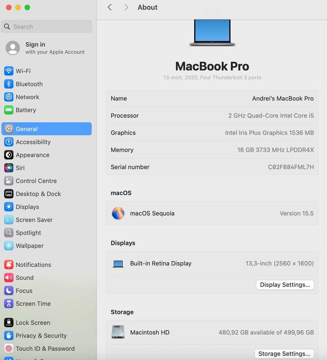 MacBook Pro 13 |A2251|i5-2.0GHz|16GB RAM|512GB SSD