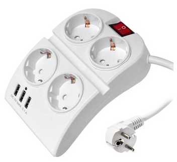 Разклонител Technik Professional за бюро, 4 гнезда, 1,5 м кабел + 3 USB + ключ 16A